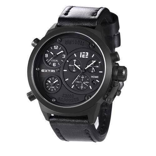 Image of Exceed mat IP sort rustfri stål Miyota FS00 quartz med chronograph & FY20 samt FY30 Herre ur fra EXTRI, X3006-A